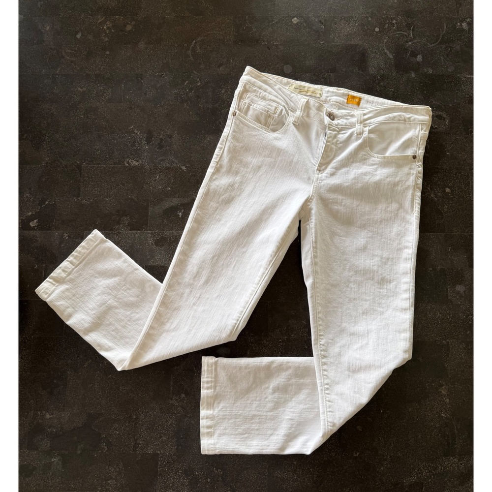 Pilcro and the Letterpress Stet Slim Straight White Jeans Sz 28 fits 31 Mid Rise